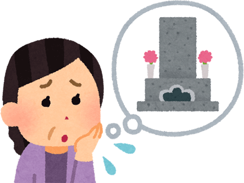 お墓で悩む女性(イラスト)